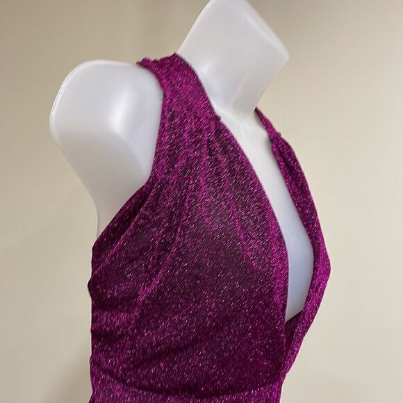 Violet Purple Sparkle One Piece Halter Bell Pant Suit. Size S small 4/6 - Picture 4 of 9